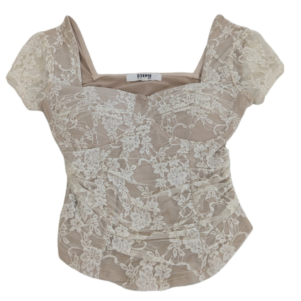 Stevie Steve Madden Lace Corset Top S Cream Coquette Fairycore Softgirl Romantic